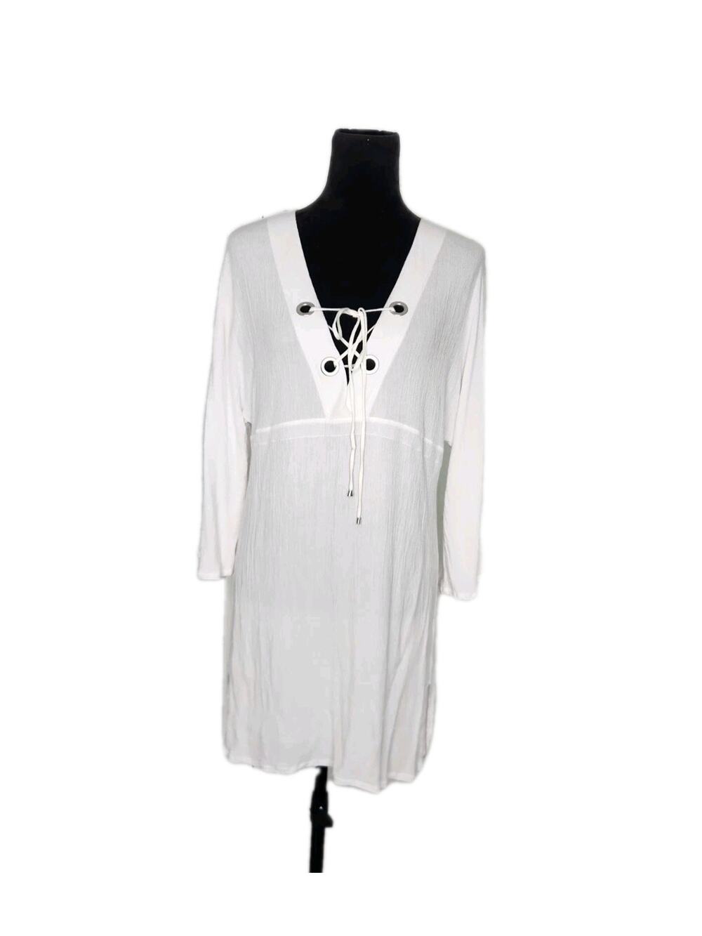 La Perla Women's White Lace-up Tunic Cover-up Dress Size 10 Resortwear